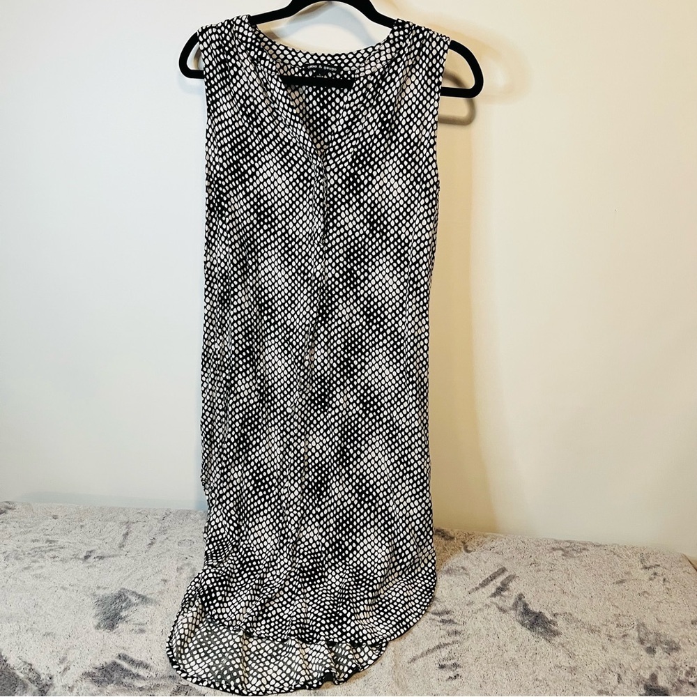 Cable & Gauge Black and White Dot Sleeveless High-Low Hem Dress Size L